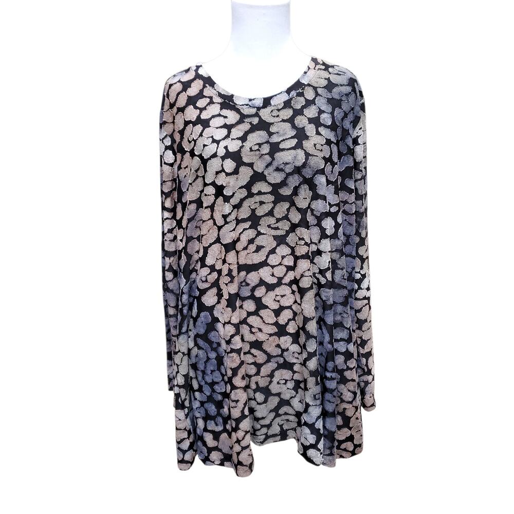 Logo By Lori Goldstein Top Metallic Tie Die Leopard Sheer Swing Boho Sz 2X